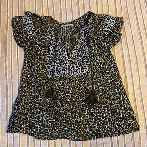 Ulla Johnson Green and Black Leopard Patterned Blouse